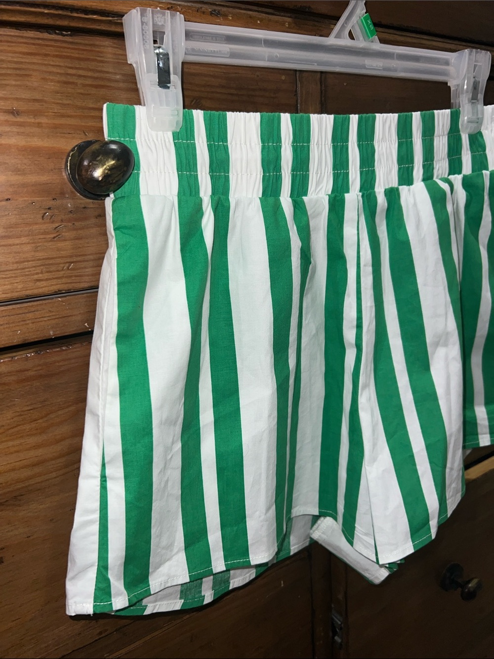 Show Me Your MuMu Green & White Vertical Stripe High-Waist Cotton Pull On Shorts - Picture 6 of 16